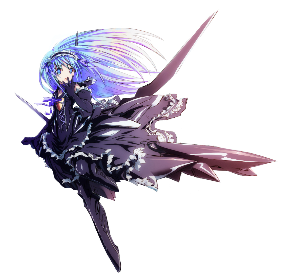 star (ikaruga), gradius, 1girl, blue eyes, blue hair, female focus, gradient hair, maid, matching hair/eyes, mecha musume, multicolored hair, solo