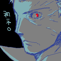 nrvnqsr chaos, tsukihime, lowres, tagme, 00s, black background, male focus, pale skin, portrait, red eyes, simple background, solo