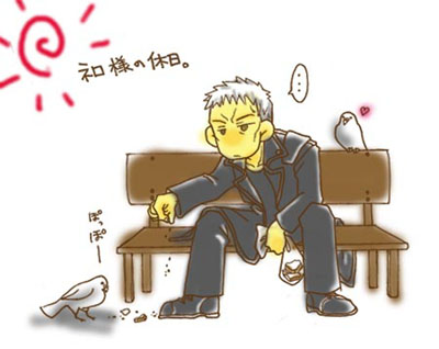nrvnqsr chaos, tsukihime, lowres, tagme, 00s, bench, bird, male focus, solo