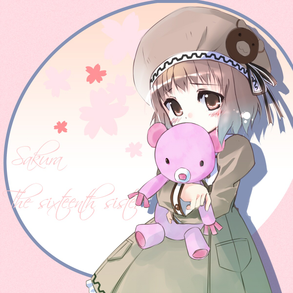 sho (runatic moon), amatsuka sakura, baby princess, 10s, cherry blossoms, solo, stuffed animal, stuffed toy, teddy bear