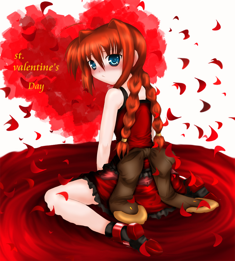 minatsuki randoseru, vita (nanoha), lyrical nanoha, mahou shoujo lyrical nanoha, mahou shoujo lyrical nanoha a's, 00s, blush, kneeling, solo, valentine
