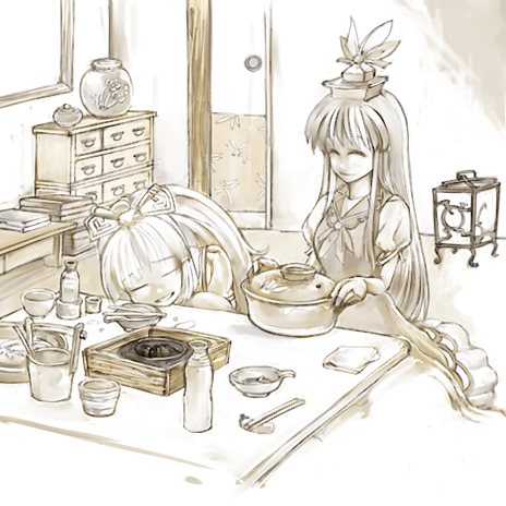 cervus, fujiwara no mokou, kamishirasawa keine, touhou, lowres, 2girls, brown theme, female focus, kotatsu, monochrome, multiple girls, portable stove, slice of life, sliding doors, table