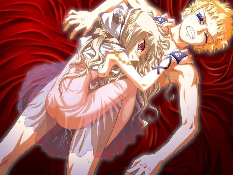 koume keito, filho rossi, mercurius, mercurius (cannonball), cannonball ~neko neko machine mou-race!~, liarsoft, game cg, 1boy, 1girl, ass, assertive female, blonde hair, blue eyes, breasts, clenched teeth, clothed female nude male, freckles, girl on top, hetero, long hair, naughty face, nude, one eye closed, pink eyes, see-through clothes, sex, small breasts, teeth, wink