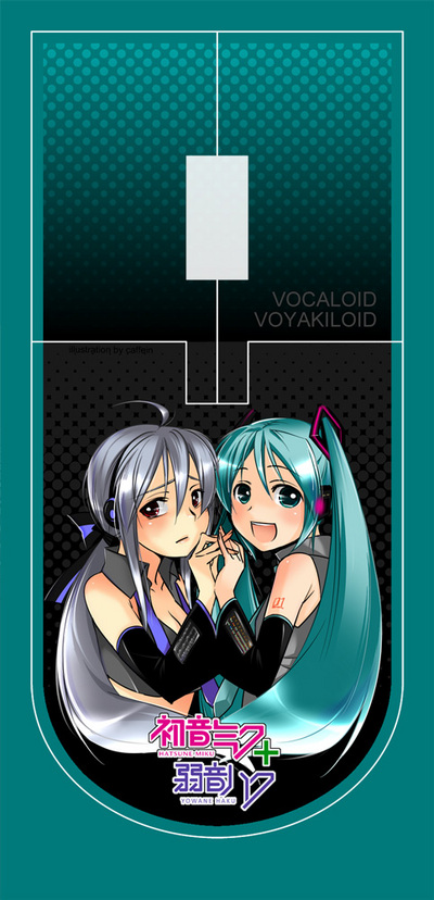 caffein, hatsune miku, yowane haku, vocaloid, silver hair, 2girls, :d, ahoge, aqua hair, bare shoulders, blue eyes, blush, breasts, cleavage, detached sleeves, holding, interlocked fingers, long hair, long sleeves, looking at viewer, multiple girls, open mouth, ponytail, shirt, sleeveless, sleeveless shirt, smile, tareme, twintails, upper body, very long hair