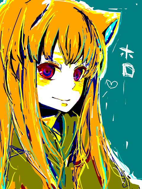 holo, spice and wolf, 00s, animal ears, oekaki, red eyes, red hair, solo, wolf ears