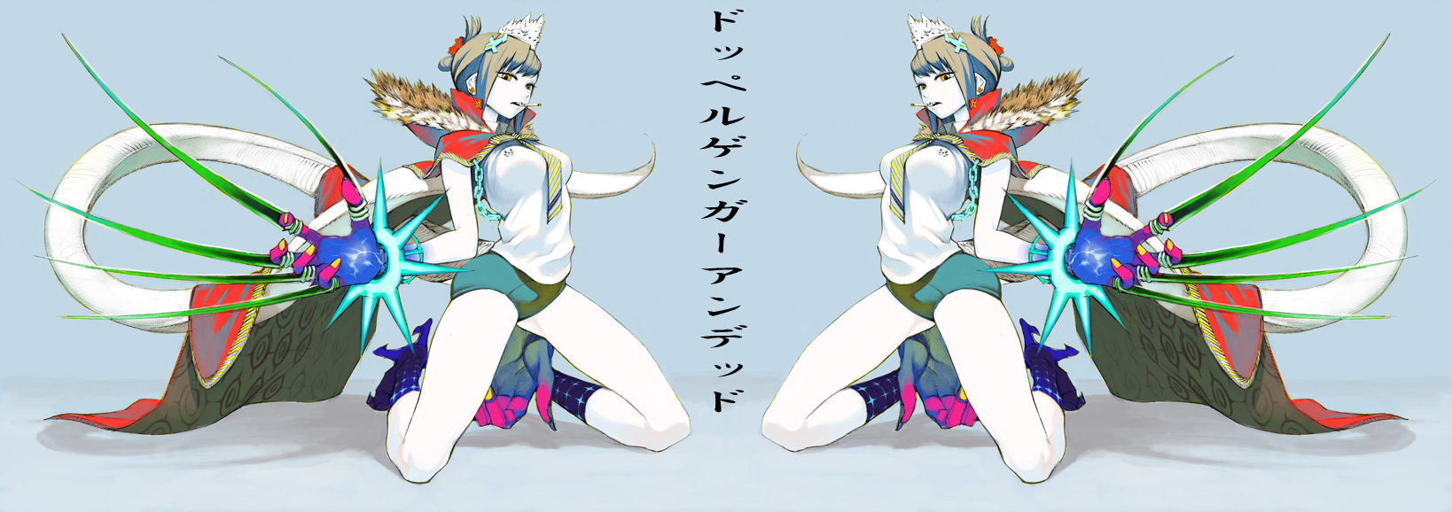 kodama yuuki, you kodama, highres, long image, wide image, buruma, fantasy, symmetry