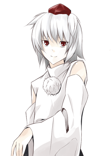 kajiki, inubashiri momiji, touhou, 1girl, female focus, hat, pom pom (clothes), red eyes, smile, solo, tokin hat, white hair
