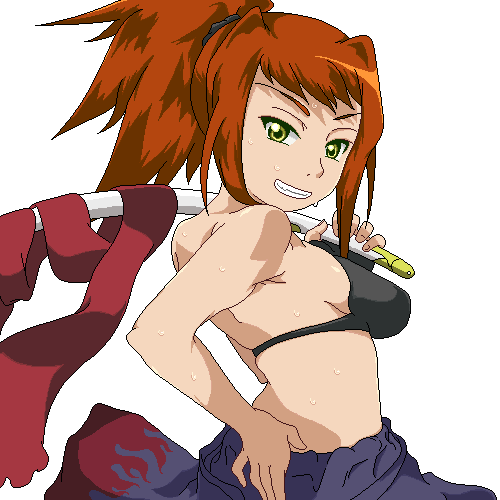 sugiura midori, my-hime, lowres, tagme, 00s, hand on own hip, oekaki, ponytail, red hair, solo, white background