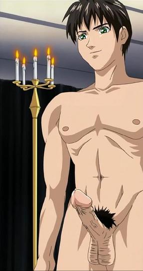 minase taki, bible black, 00s, 1boy, candle, male focus, nude, penis, pubic hair, solo, uncensored, veins