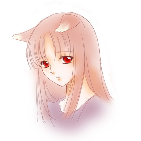 sinko (sinsin), holo, spice and wolf, lowres, 00s, animal ears, red eyes, solo, wolf ears