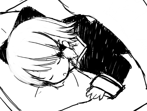 kiira, original, lowres, 1girl, female focus, greyscale, monochrome, sketch, solo