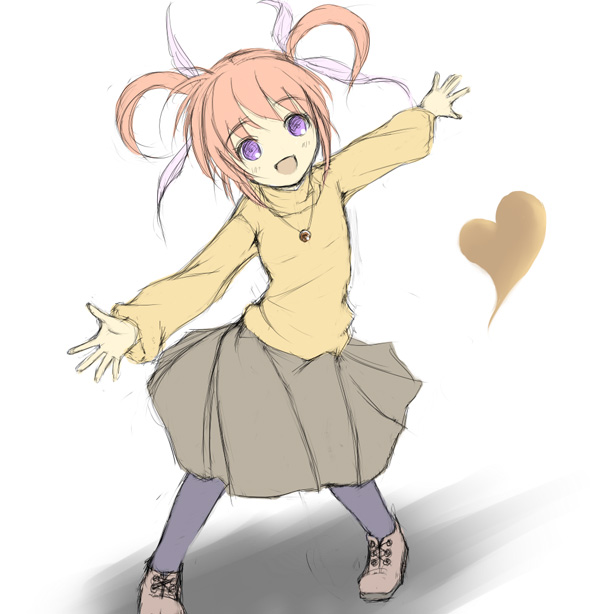 satou takeshi, raising heart, takamachi nanoha, lyrical nanoha, mahou shoujo lyrical nanoha, unfinished, 00s, 1girl, female focus, pantyhose, sketch, solo