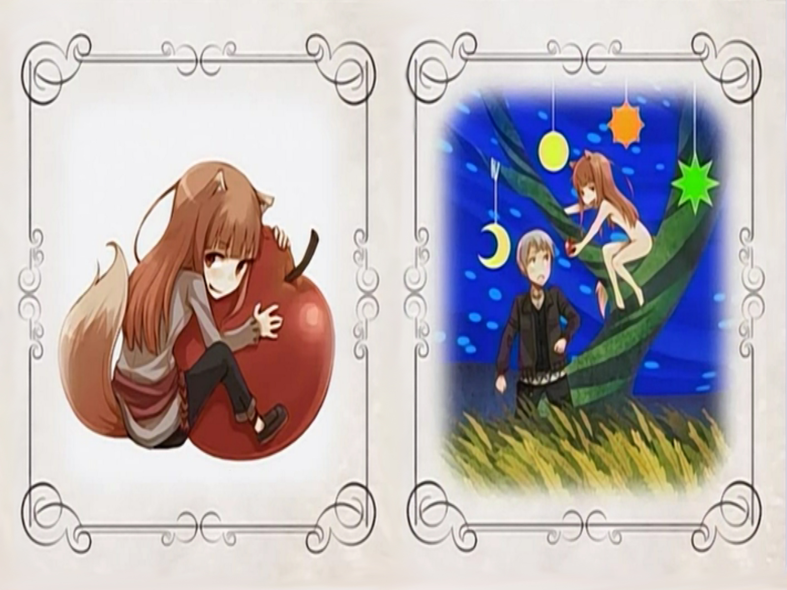 craft lawrence, holo, spice and wolf, highres, 00s, apple, food, fruit