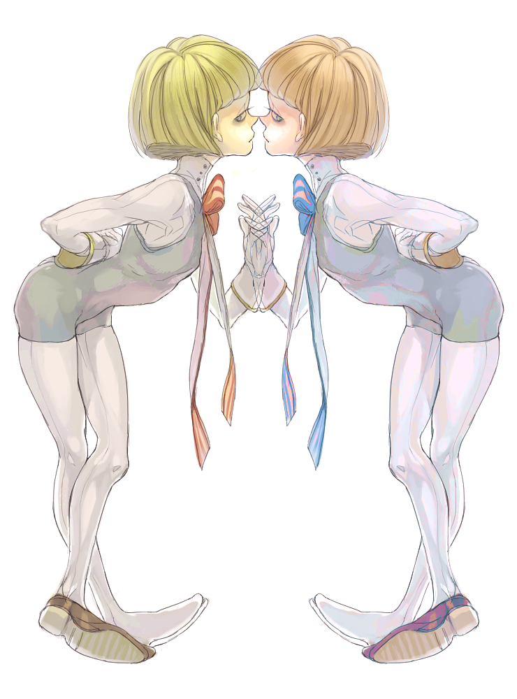 kima, original, bad id, bad pixiv id, gender request, androgynous, gloves, ribbon, siblings, symmetry, twins