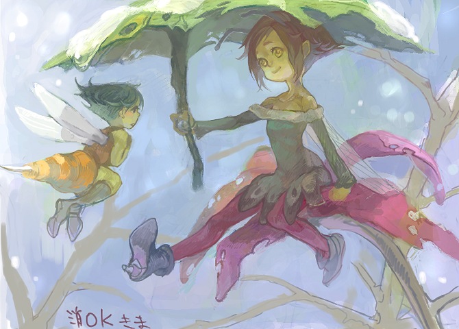 kima, original, 2girls, arthropod girl, bug, leaf, monster girl, multiple girls, wings