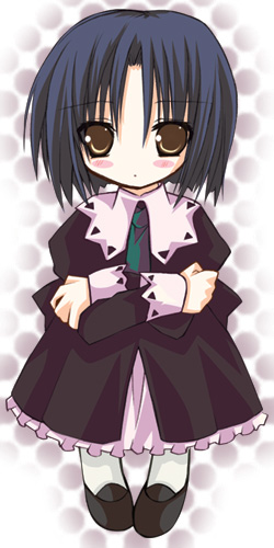 rokujou miyuki, strawberry panic!, lowres, 00s, 1girl, black shoes, chibi, female focus, shoes, solo