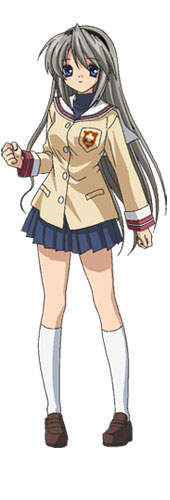 sakagami tomoyo, clannad, lowres, non-web source, 00s, grey hair, long hair, school uniform, serafuku, solo