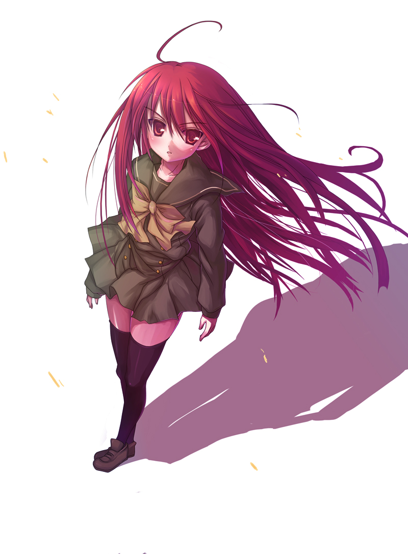 kodamasawa izumi, shana, shakugan no shana, bad id, bad pixiv id, 00s, legs, red hair, school uniform, serafuku, solo, thighhighs
