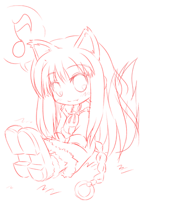 d.a, holo, spice and wolf, animated, animated gif, lowres, 00s, 1girl, animal ears, female focus, monochrome, red theme, solo, tail, wolf ears, wolf tail