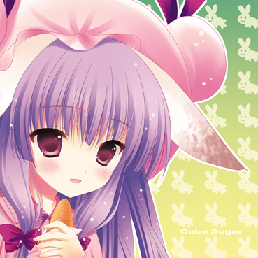 futaba miwa, patchouli knowledge, touhou, lowres, 1girl, animal ears, female focus, rabbit ears, solo