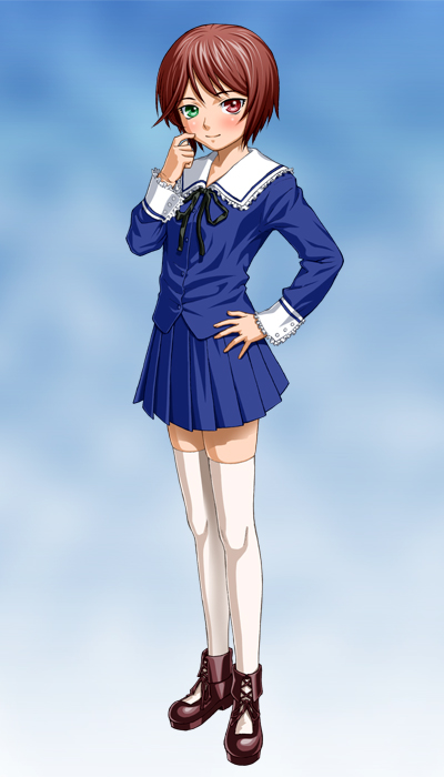 ichikawa masahiro, souseiseki, rozen maiden, 00s, full body, hand on own hip, heterochromia, school uniform, serafuku, solo, standing, thighhighs, white thighhighs