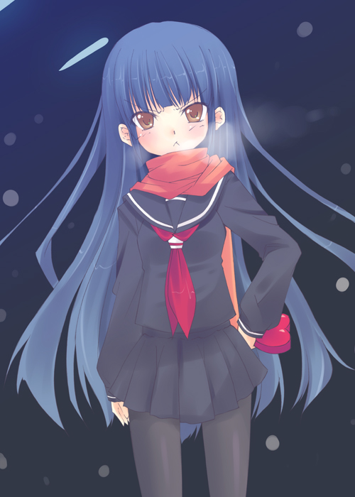 amarotamaro, original, breath, pantyhose, scarf, school uniform, serafuku, solo, valentine