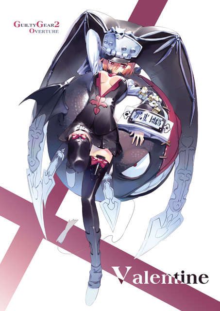 ueda ryou, valentine (guilty gear), arc system works, guilty gear, guilty gear 2, original, 1girl, arm up, black hat, black jacket, black skirt, black thighhighs, bow, breasts, breasts apart, closed mouth, clothes writing, copyright name, expressionless, female focus, full body, hair between eyes, hat, jacket, jitome, leg up, long sleeves, looking at viewer, looking up, lying, medium breasts, miniskirt, no bra, on back, open clothes, open jacket, orange hair, pink bow, red eyes, shin guards, shoes, short hair, simple background, skirt, skull, solo, thighhighs, underboob, white background, white shoes, wide sleeves, zettai ryouiki