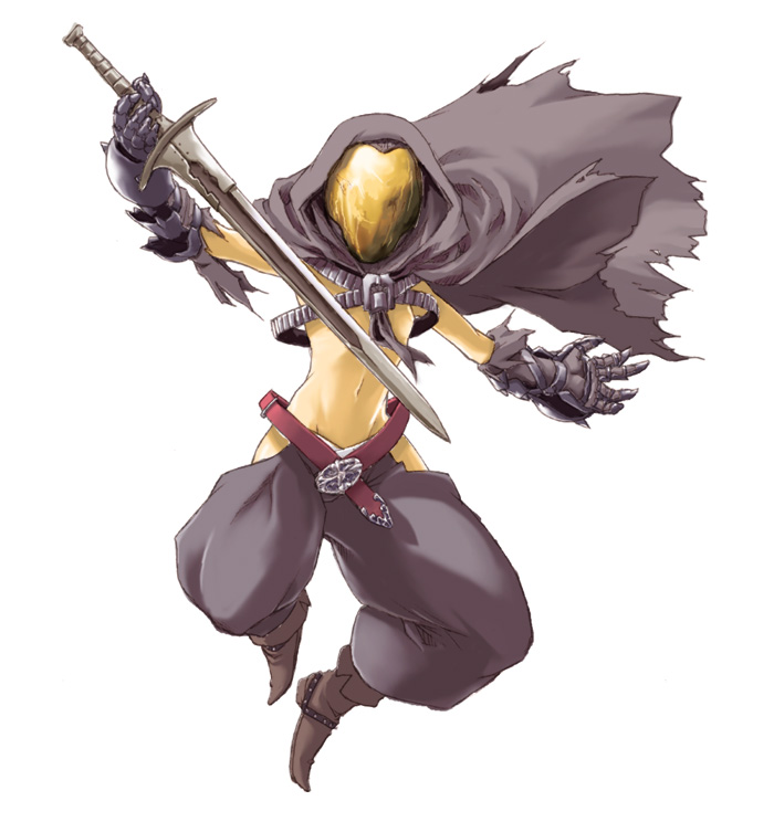 original, 1girl, cape, fantasy, female focus, solo, sword, topless female, weapon
