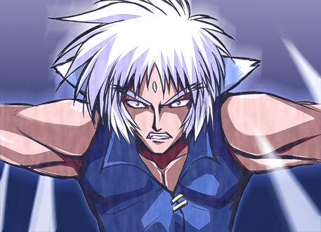 yokoyama kouji, zafira, lyrical nanoha, mahou shoujo lyrical nanoha, mahou shoujo lyrical nanoha a's, lowres, 00s, 1boy, animal ears, forehead jewel, male focus, solo, white hair