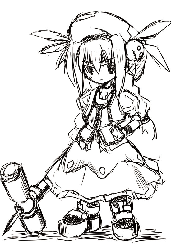 yu lulu (uka), graf eisen, vita (nanoha), lyrical nanoha, mahou shoujo lyrical nanoha, mahou shoujo lyrical nanoha a's, 00s, greyscale, monochrome, sketch, solo