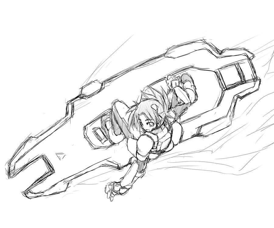 yu lulu (uka), numbers (nanoha), wendi (nanoha), lyrical nanoha, mahou shoujo lyrical nanoha, mahou shoujo lyrical nanoha strikers, 00s, greyscale, monochrome, sketch, solo