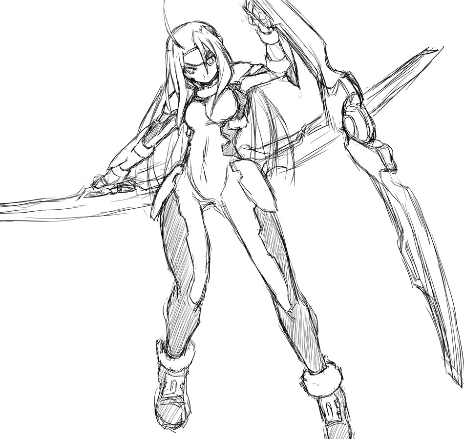yu lulu (uka), numbers (nanoha), sette (nanoha), lyrical nanoha, mahou shoujo lyrical nanoha, mahou shoujo lyrical nanoha strikers, 00s, greyscale, monochrome, sketch