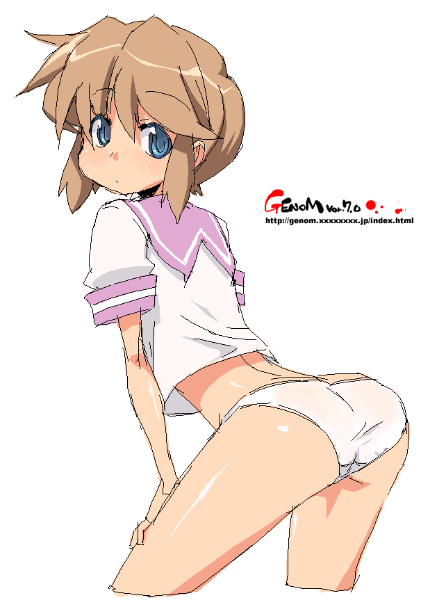 onija tarou, original, ass, bent over, blue eyes, bottomless, brown hair, no pants, oekaki, panties, short hair, solo, underwear