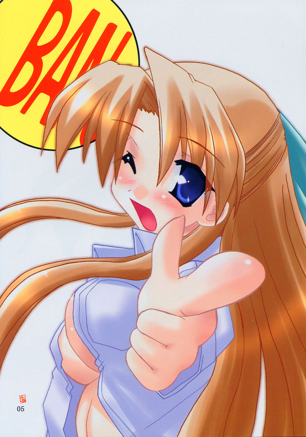 canvas (cocktail soft), canvas sepia iro no motif, highres, scan, 1girl, blue eyes, blush, breasts, brown hair, female focus, large breasts, long hair, solo