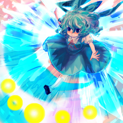 ono mochiko, cirno, touhou, lowres, 1girl, female focus, hair between eyes, solo