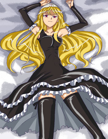 onyx (artist), hime (kaibutsu oujo), kaibutsu oujo, lowres, 00s, blonde hair, solo, thighhighs