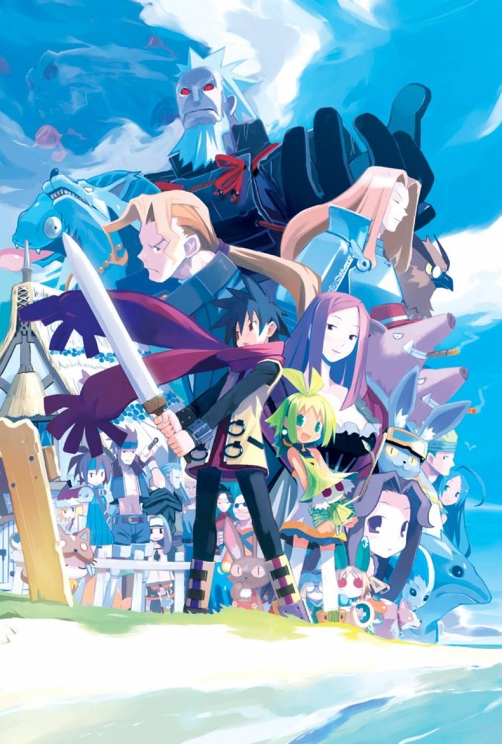 ash (phantom brave), castille, marona (phantom brave), walnut (character), phantom brave, highres, everyone, ocean