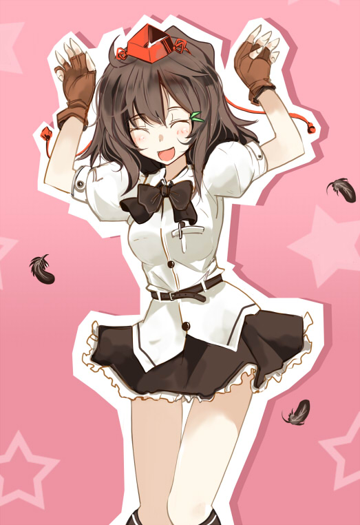 takaharu, shameimaru aya, touhou, 1girl, caramelldansen, female focus, hat, solo