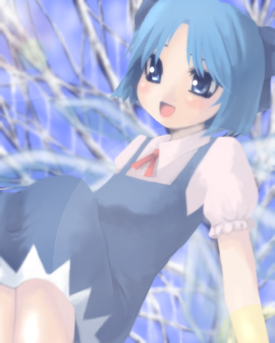 cirno, embodiment of scarlet devil, touhou, lowres, 1girl, collared dress, dress, female focus, oekaki, smile, solo