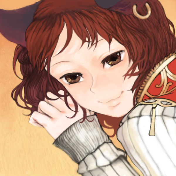 xero, chen, touhou, 1girl, animal ears, brown eyes, brown hair, cat ears, cat girl, earrings, female focus, jewelry, lips, oekaki, smile, solo