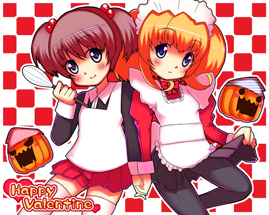 nitori yuuya, original, black legwear, 2girls, apron, multiple girls, pantyhose, thighhighs, zettai ryouiki