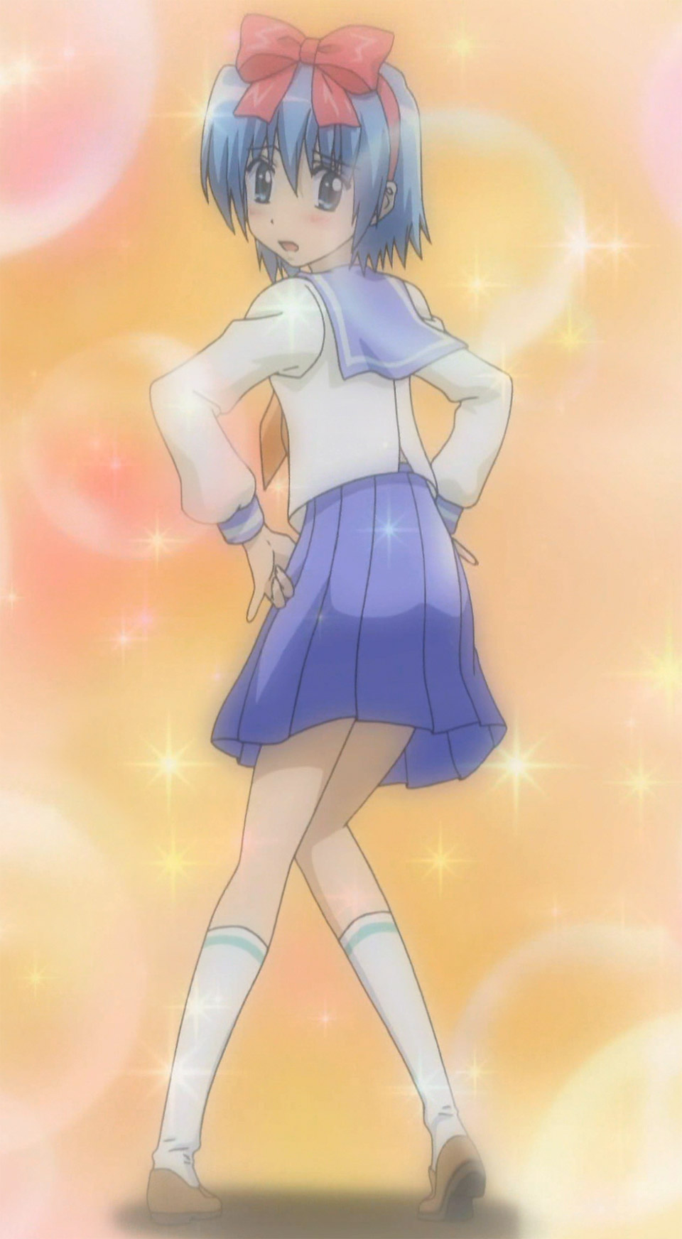 ayasaki hayate, hayate no gotoku!, white legwear, highres, 00s, 1boy, blue hair, crossdressing, crossdressing (mtf), school uniform, serafuku, skirt, socks, solo, standing, trap