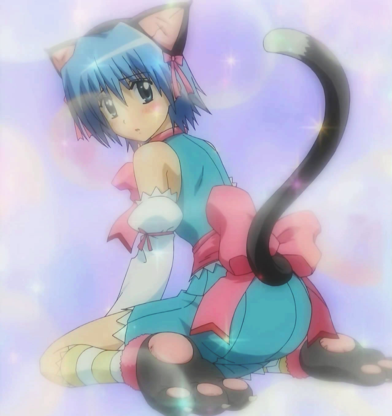 ayasaki hayate, hayate no gotoku!, highres, 00s, 1boy, animal ears, blush, cat ears, cat tail, crossdressing, crossdressing (mtf), detached sleeves, male focus, patterned legwear, socks, tail, two-tone stripes