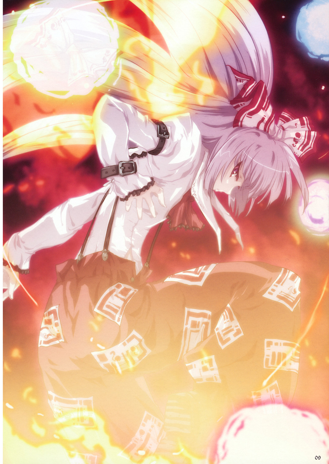 tokiame, fujiwara no mokou, touhou, highres, 1girl, female focus, hair ribbon, long hair, ponytail, ribbon, solo