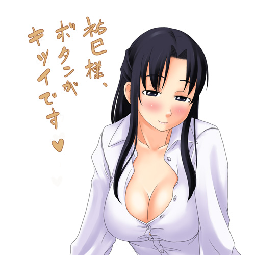 toshifumi, hosokawa kanako, maria-sama ga miteru, lowres, 00s, 1girl, breasts, cleavage, female focus, half updo, solo