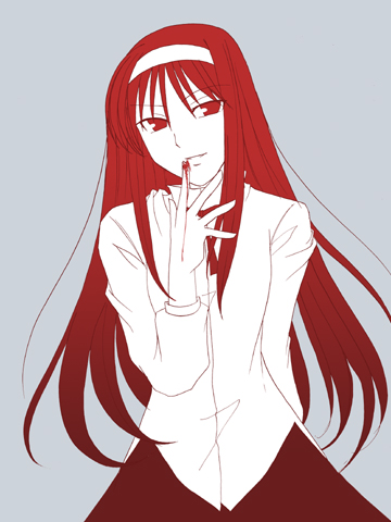 tohno akiha, toono akiha, vermillion akiha, tsukihime, lowres, 00s, blood, hairband, red eyes, red hair, solo