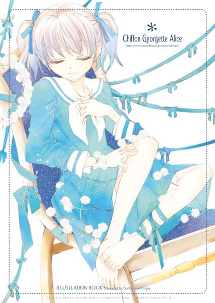 sucharaka honpo, fukuzawa yumi, maria-sama ga miteru, 00s, 1girl, barefoot, blue dress, closed eyes, closed mouth, dress, female focus, long sleeves, neckerchief, plant, sailor collar, school uniform, serafuku, simple background, sitting, sleeping, solo, toes, vines, white background