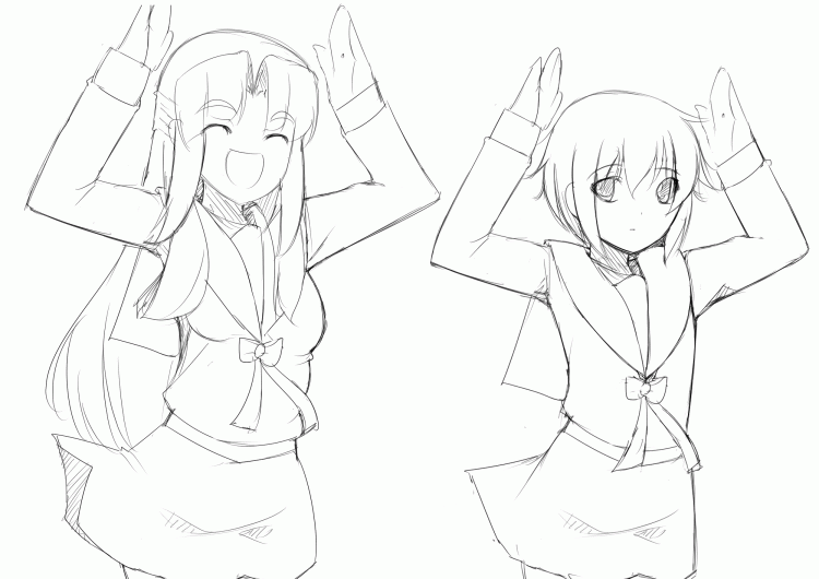 nakamura kusata, asakura ryoko, nagato yuki, suzumiya haruhi no yuuutsu, 00s, caramelldansen, greyscale, monochrome