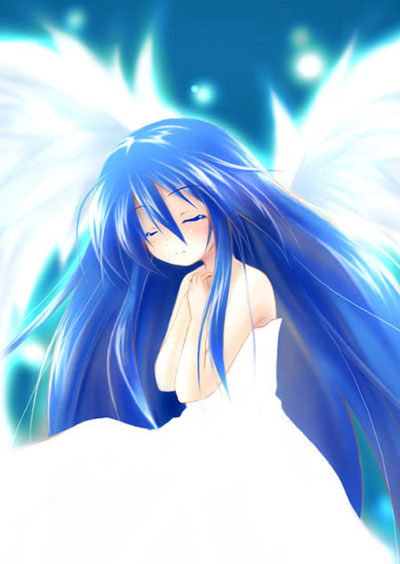dousaki shin'ya, izumi kanata, lucky star, 00s, 1girl, angel, angel wings, female focus, solo, wings