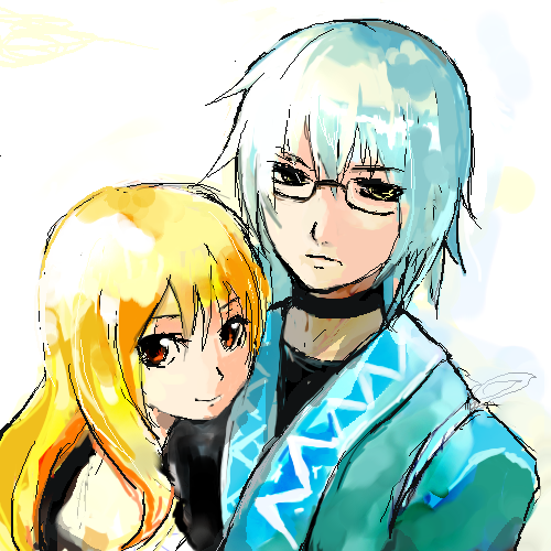 kirisame marisa, morichika rinnosuke, curiosities of lotus asia, touhou, lowres, 1boy, 1girl, blonde hair, gradient background, oekaki, upper body, white background